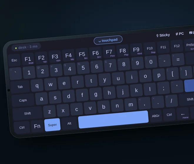 The Omakey keyboard on a phone held sideways